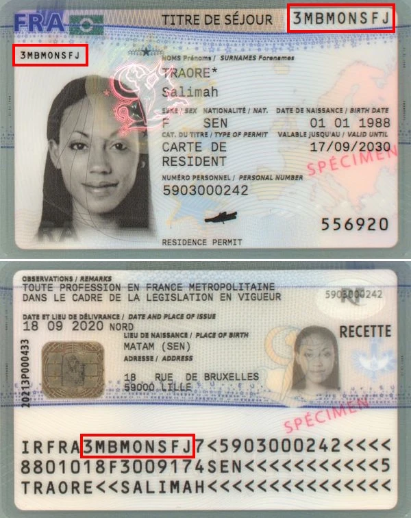 Carte de séjour spécimen